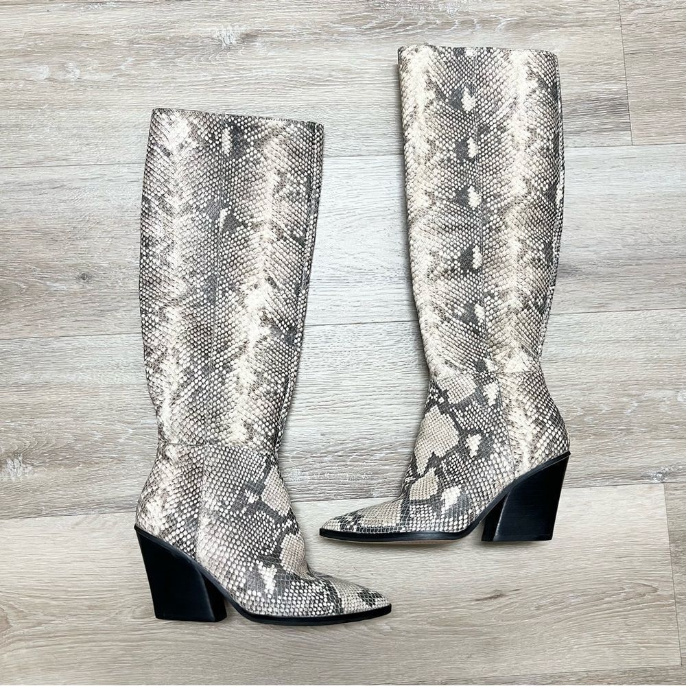 Dolce Vita Snake Print Knee High Block Heel Zip Boots Womens Size 7